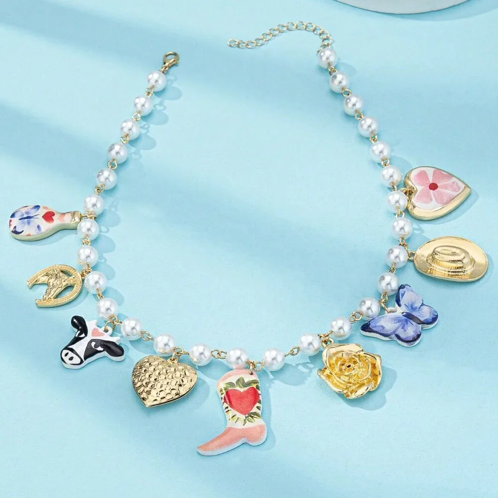 Multicolor Casual Women's Faux Pearl Beaded Western Charm Necklace